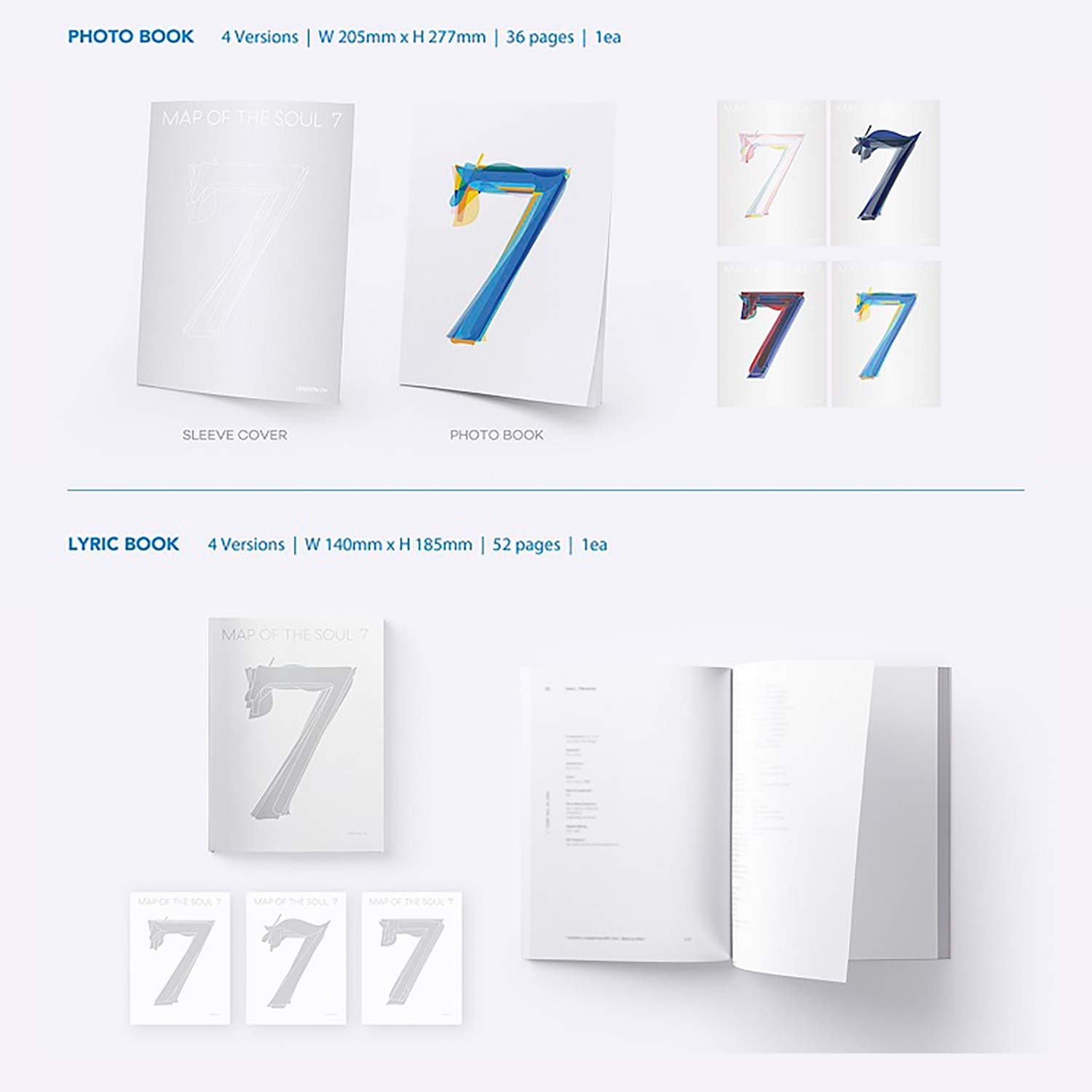 BTS Album - MAP OF SOUL : 7 [ 3 ver. ] Package + Photo Book + Lyric Book + CD + Mini Book + Photo Card + PostCard + Sticker + Coloring Paper thumbnail 3