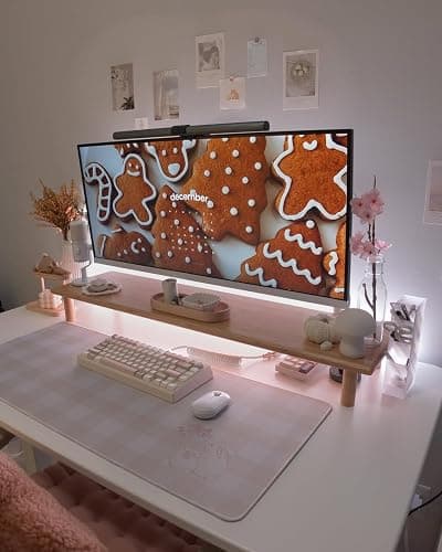 ROCDEER Bamboo Dual Monitor Shelf, Monitor Stand Riser with Underneath Storage for Desk Office Supplies, Supports Heavy TV up to 300 lbs, Natural thumbnail 4