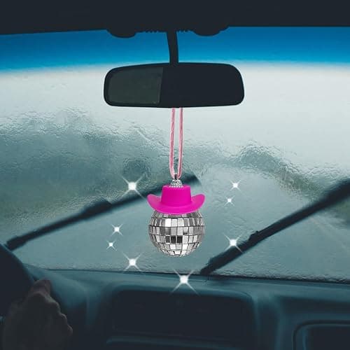 SPANSEE Pink Disco Ball Car Ornament, Mirror Ornament, Cowboy Hat Accessory, Cute Disco Ball Charm Accessories thumbnail 7