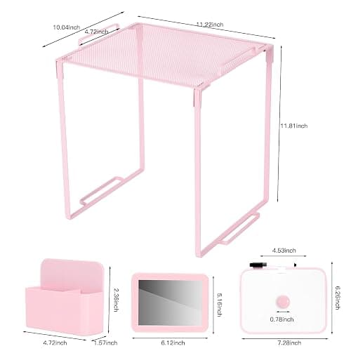 Locker Organizer and Accessories Kit, Includes Metal Locker Shelf, Magnetic Mirror, Pen Holder, Whiteboard, Markers, Magnets, Back to School Essentials Locker Decorations,Office,Gym Lockers (Pink) - Pink thumbnail 3