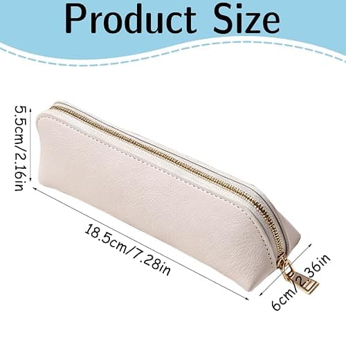 TENGWA PU Pencil Case Off White Leather Pencil Case Small Pencil Bag with Zipper Portable Cosmetic Holder Stuff Bags Suitable for School Office Travel Stationery and Cosmetic Storage thumbnail 3