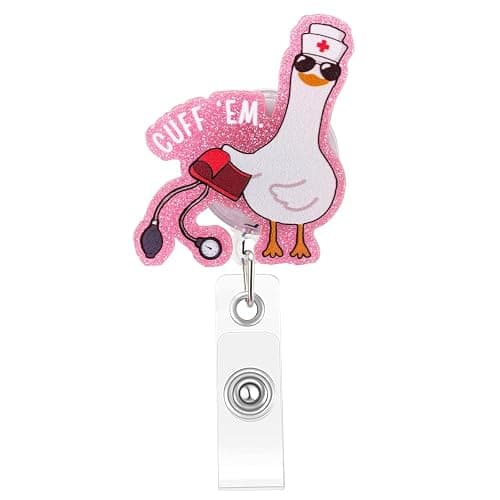 Funny Goose Nurse Badge Reel, Cuff 'Em Badge Holder with Retractable Clip, Cute Gifts for Nursing Student RN LPN CNA MA Medical Worker Teacher Doctor - Image 1