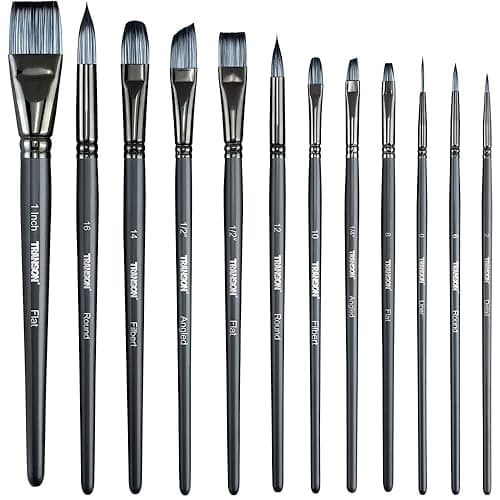 Transon Artist Paint Brush Set of 12 for Watercolor Acrylic Gouache Oil and Tempera Painting - Image 1