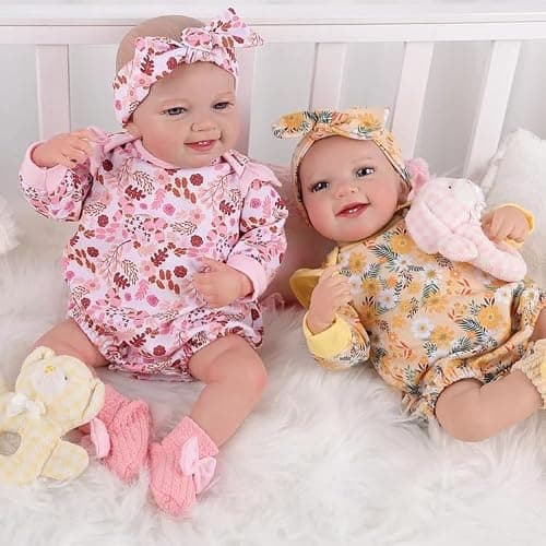 BABESIDE 3PCS Reborn Baby Doll Clothes for 17-22 Inch Dolls, Baby Doll Outfit Accessories with Floral Pattern fit Reborn Baby Dolls Girl Boy, Pink thumbnail 2