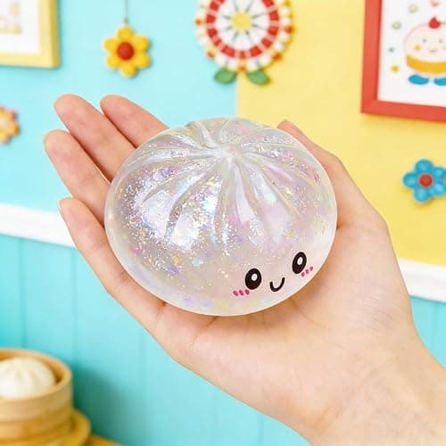 Glitter Dumpling Squishy, Mystery Dumpling Squishy Box, Fidget Sensory Stress Ball for Adults & Teens, Squeeze Stress Relief Toy, Easter Basket Stuffers & Stocking Stuffers (Glitter White) thumbnail 2