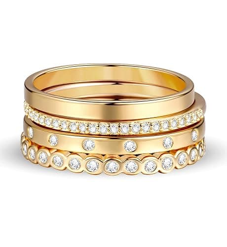 iF YOU Gold Rings for Women Non Tarnish, Trendy 14K Gold Plated Jewelry for Women Dainty Stackable Cubic Zirconia Knuckle Ring Set Statement Chunky Stacking Band Rings Size 5 6 7 8 9 thumbnail 3