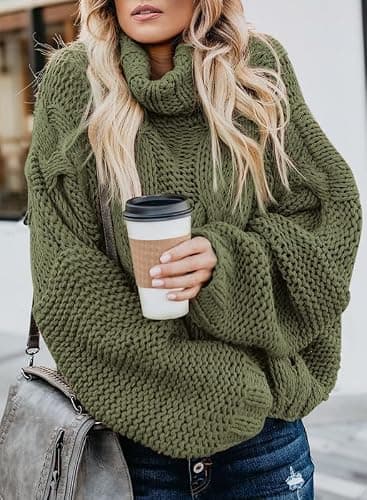 Dokotoo Womens 2025 Winter Fall Solid Turtleneck High Neck Balloon Long Sleeve Sweaters Pullover Outerwear thumbnail 3