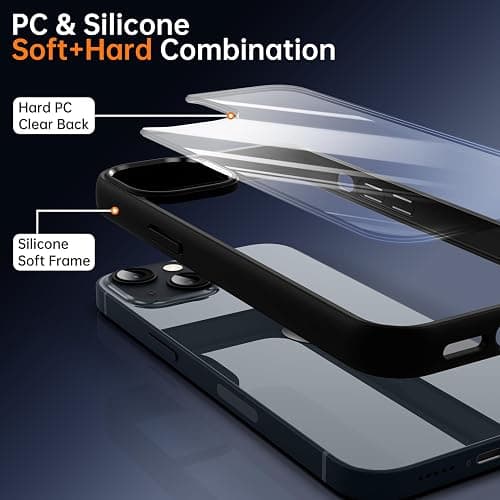 Supdeal Shockproof Clear Case for iPhone 14, [Not Yellowing] [10FT Military Drop Protection] Hard Clear Back Four Corner Airbags Drop Protection Phone Cover, 6.1 inch, Black thumbnail 6