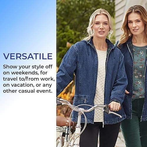 SAGEFINDS Women’s Flannel Lined Denim Jacket | Detachable Hood | Zip Front and Side Pockets | 100% Cotton thumbnail 2