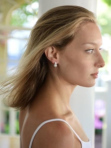 Mariell White Pearl Bridal Earrings with Cubic Zirconia Crystal Top, 9mm White Pearl Stud Earring, Perfect for Brides, Bridesmaids, Wedding Party and Everyday Wear thumbnail 5