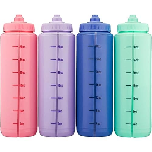 Hydra Cup Sport [4 Pack] 32 oz Squeeze Water Bottles, Fast Flow Sports Water Bottle with Ball Blender Whisk, Bike & Cycling Water Bottle, Travel To Go, BPA Free (Bright Colors) thumbnail 3