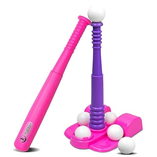 TOMLEON T Ball Stand for Girls 3-5, 5-8. Baseball Set Includes 6 Large Balls, an Adjustable Tball Batting Tee, and a Storage Net. Kids Bat and Ball, T-Ball Sets for Kids - Image 1