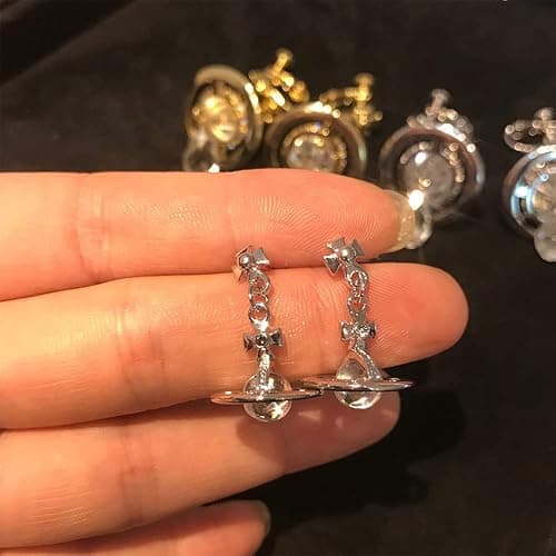 ZHOUMEIWENSP Silver Saturn NANA Earrings Planet Dangle Earrings Space Hypoallergenic Punk Earrings for Women thumbnail 6