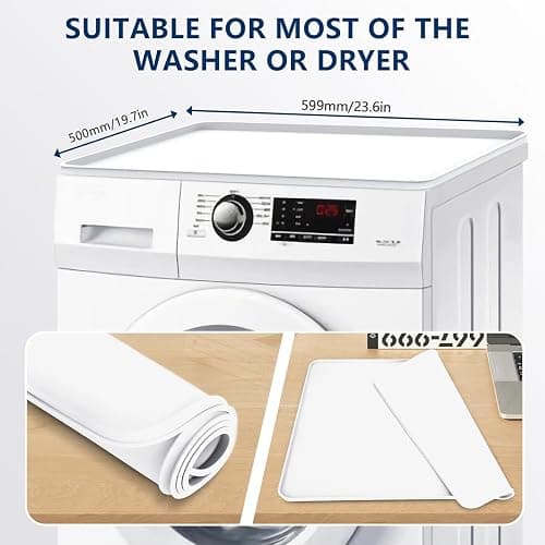 GHWMYD Silicone Mat for Washer and Dryer,Washer and Dryer Covers for the Top 23.6" x 19.7" Washing Machine Cover Mat Support Heat Washer Dryer Top Protector Covers for Laundry Kitchen Home White thumbnail 2