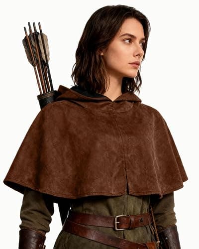 L'VOW Medieval Cowl Hooded Cape Renaissance Short Cloak with Hood for Women Men Halloween Cosplay Costume thumbnail 3