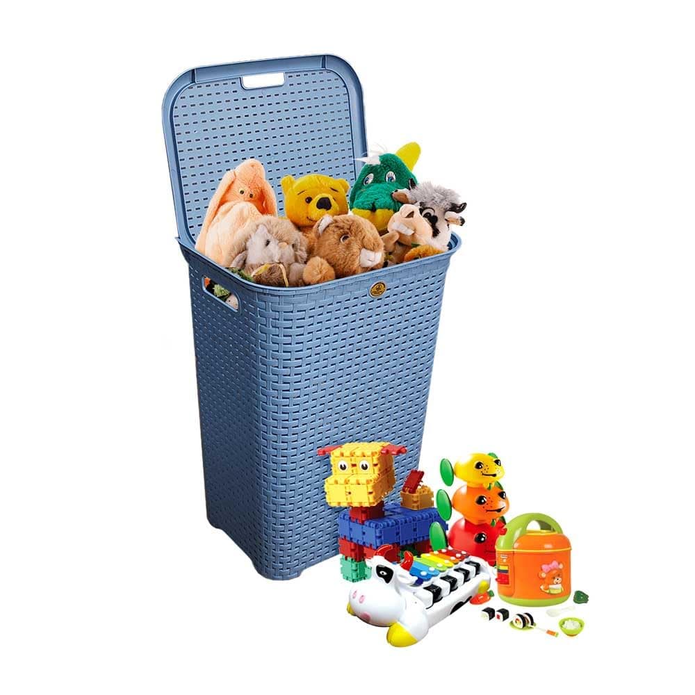 Cesto Canasta Organizador Ropa con Tapa Rattan Plastico (Azul) - Azul thumbnail 9