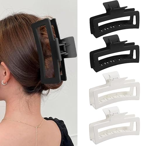 5 Inche Black and White Extra Large Claw Clips for Thick and Long Hair, 4 Pack Xl Jumbo Oversized Matte Non-slip Rectangle Hair Clips for Women, Big Strong Hold Jaw - Image 1