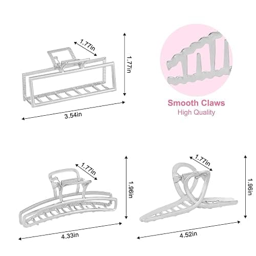 LUKACY 6 Pack Large Metal Hair Claw Clips - 4 Inch, Perfect Big silver claw clips hair clips for Women and Thinner, Thick hair styling,Strong Hold, Fashion Hair Accessories (Style 1 Silver) thumbnail 3