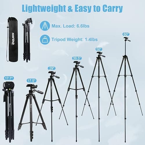 Endurax 60'' Camera Tripod Camera Stand for Canon Rebel Eos Nikon DSLR, Travel Tripods for Phone Tablet with Remote Black thumbnail 6
