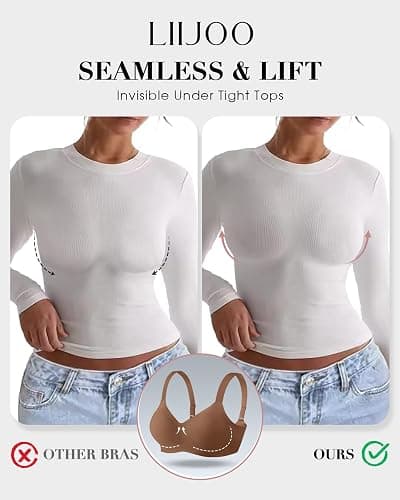 Women’s Plus Size Full Coverage Wireless Bras Supportive Wide Strap Comfort Bra for Sagging Breasts No Back Fat Minimizer Bra thumbnail 4