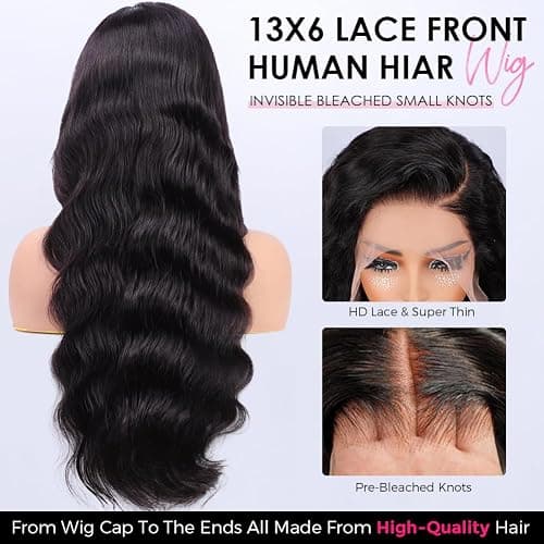Wingirl 13x6 Body Wave Lace Front Wigs Human Hair Pre plucked Pre bleached Small Knots With Baby Hair 200 Density Glueless Human Hair Wigs For Women 28Inch HD Lace Frontal Wig With Soft thumbnail 3