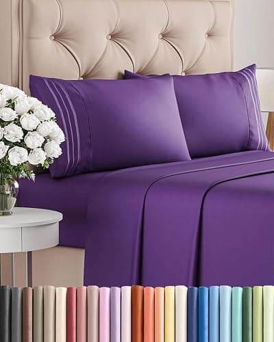 King Size 4 Piece Sheet Set - Comfy Breathable & Cooling Bed Sheets Set - Hotel Luxury Bedding for Women, Men, Kids, Teens, Boys & Girls - Deep Pockets, Ultra-Soft, Wrinkle Free - Oeko-Tex - Purple - Image 1