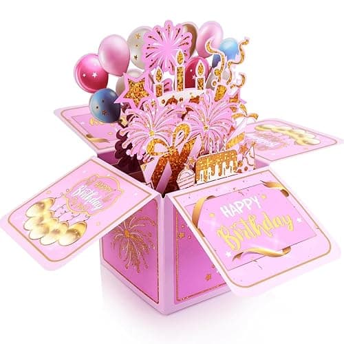Pink Funny Pop-Up Birthday Card Sweet 3D Gift Box Unique Handmade Foldable Celebration Card for Adults Kids Daughter Son Mom Dad Friends - Image 1