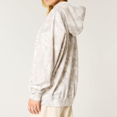 Women Camo Hoodies Maple Leaf Oversized Fleece Hooded Sweatshirt Loose Long Sleeve Pullover Top with Pocket Couple thumbnail 3
