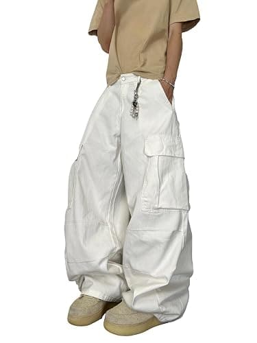 Men's Y2K Baggy Cargo Jeans Casual Distressed Washed Grey Denim Pants with Pockets Relaxed Streetwear - Image 1