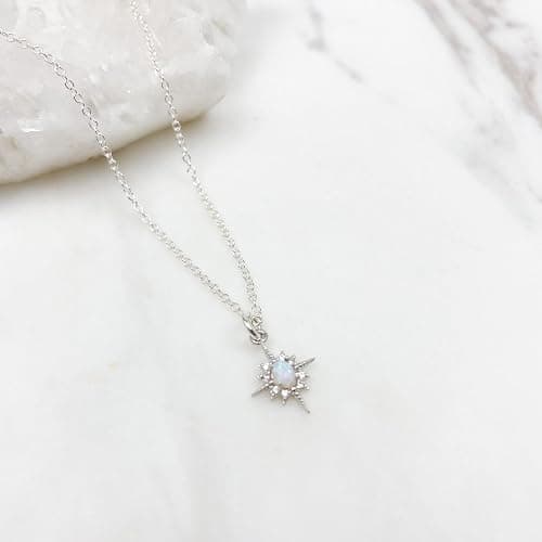 LOVECOM 925 Sterling Silver North Star Opal Necklace for Women Dainty 14K Gold Plated 12 Pointed Star Pendant Necklace Trendy Cubic Zirconia Chain Jewelry Christmas Gift for Mom Daughter thumbnail 6