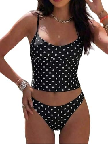 Orphichic Women's Tankini Swimsuits Tummy Control Two Piece Swimsuit | Cute Tankini Set, Retro Polka Dot Bathing Suit, Adjustable Straps, Flattering Fit, Modest Swimwear, Vacation, Pool, Resort - Image 1