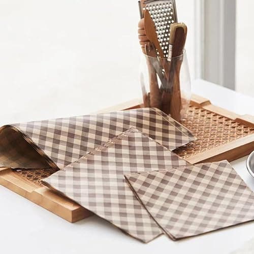 100Pcs Wax Paper Sheets for Food, Basket Liners Food Picnic Paper Sheets Greaseproof Deli Wrapping Sheets,BBQ paper,Coffee-colored checkered printing (5.9×5.9 in) thumbnail 5