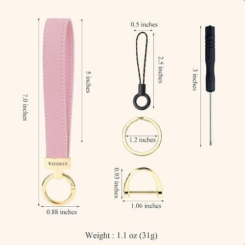 Leather Wristlet Keychain, Car Wrist Key Chain Bracelet with 2 Key Rings & D Ring, Cute Wrist Lanyard for Women Men thumbnail 5