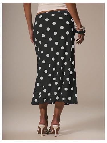 SOLY HUX Women's Polka Dots Midi Skirt Low Rise Summer Casual Going Out Skirts thumbnail 2