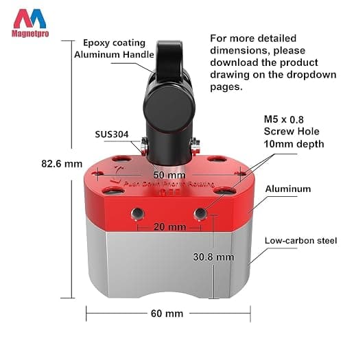 Magnetpro Multipurpose Switch Magnet, 220 LB Pull-Off Force Switchable Magnetic System, On/Off Magnet for Lifting, Working&Welding Positioning, Liquid Filtration, Automation, Metal Separation thumbnail 2