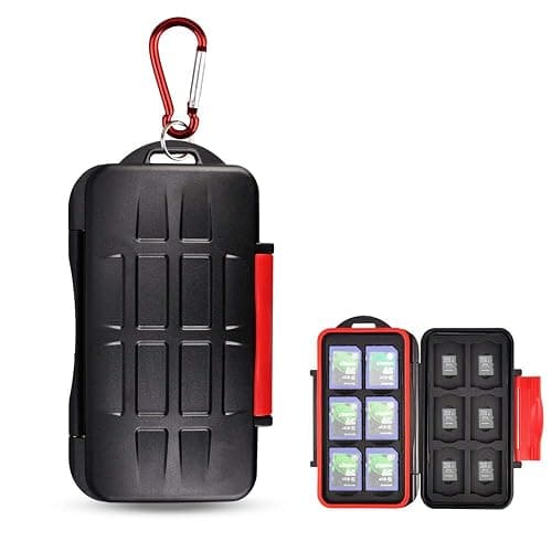 Kiorafoto Professional IPX5 Water-Resistant Anti-Shock Holder Storage SD SDHC SDXC TF MSD Memory Card Case Protector with Carabiner for 12 SD Cards & 12 Micro SD Cards thumbnail 9