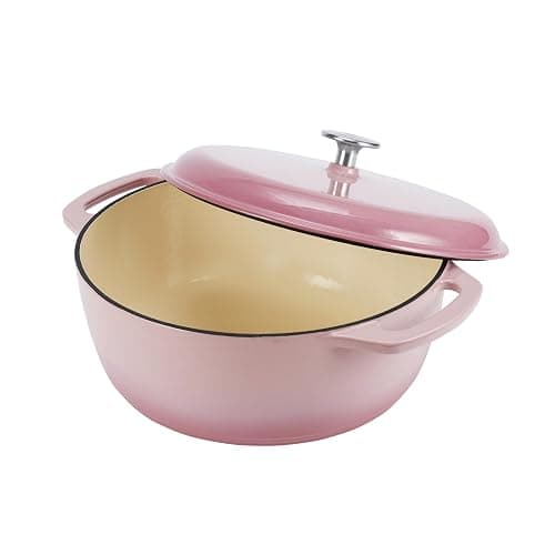 Amazon Basics Cast Iron Dutch Oven Pot with Lid, Enameled, Round, Dual Handles, Heavy-Duty, Medium, 6-Quart, Light Pink thumbnail 5