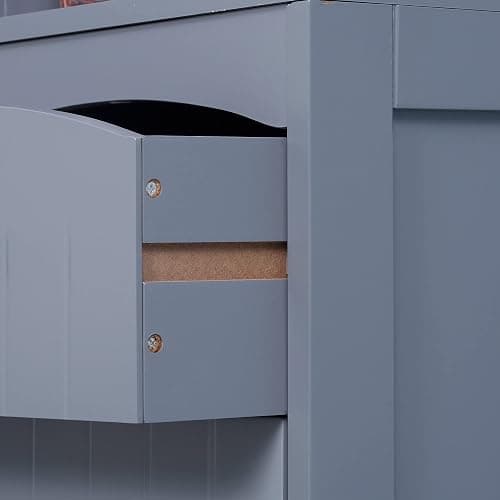 💜HOMCOM Bathroom Storage Cabinet, Free Standing Bathroom Storage Unit, Tall Linen Tower with 3-Tier Shelves and Drawer, Grey thumbnail 9