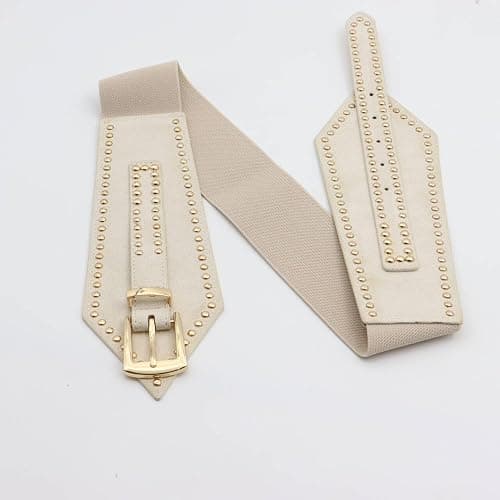 ZYALTFDC Women Wide Elastic Belts Chunky Stretchy Thick Belts for Women Dress Retro Cinch Girdle Vintage Waistband - Beige - Suit for waist size 28"-35.5" thumbnail 2