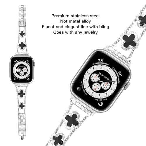Musk-MSKR Diamond Metal Bands Add Sparkle to Your Watch For Apple Watch Series 11/10/9/8/7/6/5/4/3/2/SE/Ultra Clover Simple and Stylish Compatible with 38mm40mm41mm42mm44mm45mm 46mm49mm Women's Wear thumbnail 3