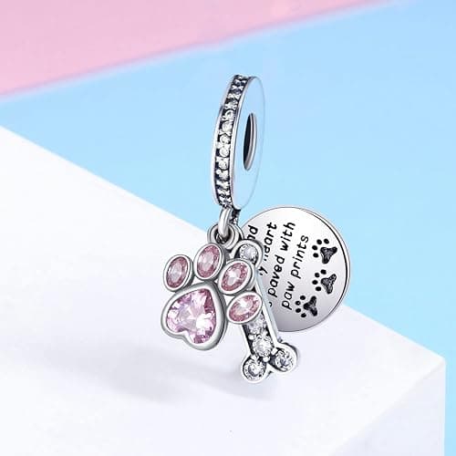 Dog Paw Charm for Charms Bracelet Pink Crystals Paved Dangle Charms Birthday Jewelry Gifts for women thumbnail 2