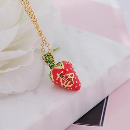 HXLIANG Saturn Necklace Electroplated Fresh Sweet Red Strawberry Pendant Unique Design Trendy Jewelry for Women thumbnail 3