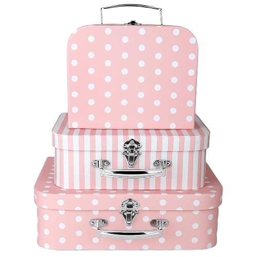 Dloulqz Paperboard Suitcases Set of 3 Decorative Storage Boxes with Lids,Mini Suitcase,Cute Storage Gift Boxes for Barbie Doll,Toys,Photos,Hat,Christmas New Year,Wedding Birthday Party Home Decoration - Image 1