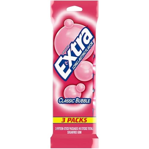 EXTRA Classic Bubble Gum, Sugar Free Chewing Gum, 3 Pack, 15 Sticks | EXTRA sugar free gum 3 pack with 15 sticks; bubble gum and sugar-free chewing gum for travel, home, and office - Image 1