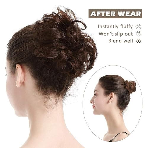 ⭐️BARSDAR 100% Human Hair Extension - Real Human Hair Brown Bun Extensions for Women - Messy Bun Hairpieces, Chignons, Updo Daily thumbnail 4