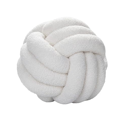 Bigougem Knot Ball Pillow, Knotted Ball Throw Pillow Ultra Soft Companionship Decorative Hand-woven Knotted Ball Lamb Velvet Sofa Cushion, Knot Cushion, Sofa Pillow Beige thumbnail 6