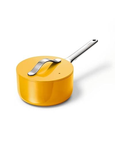 Caraway Nonstick Ceramic Sauce Pan with Lid (1.75 qt) - Non Toxic, PTFE & PFOA Free - Oven Safe & Compatible with All Stovetops (Gas, Electric & Induction) - Marigold - Image 1