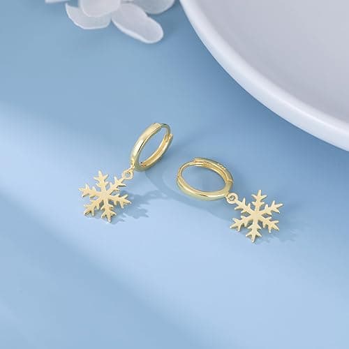 SLUYNZ 925 Sterling Silver Christmas Snowflake Hoop Earrings for Women Small Snowflake Hoop Earrings Drop Winter Holiday Earrings thumbnail 5