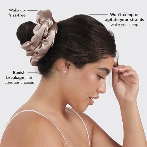 Kitsch Satin Scrunchies for Women - No Crease Hair Ties for Girls | Big Scrunchies for All Hair Types and Textures, Perfect for Day or Night | Ideal Gifts for Women - 2 Pcs, Charcoal and Gold thumbnail 3