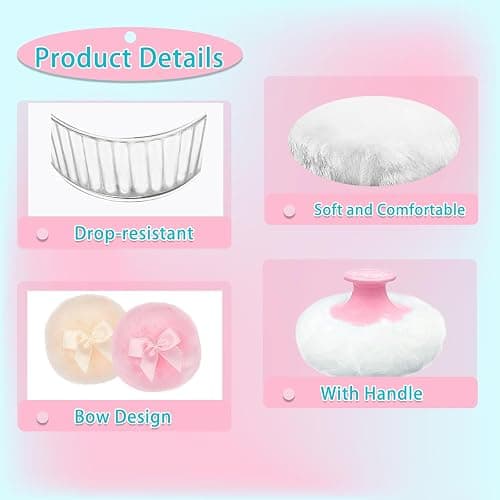 Oslynia Acrylic Powder Puff Container with 6 Reusable Puffs, 3.4 inch Dusting Powder Organizer for Women & Baby Talc-Free Body Powder, Large Capacity Cosmetic Powder Storage thumbnail 3